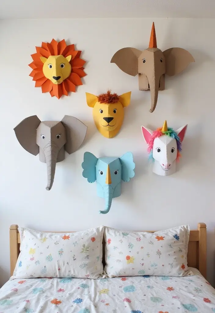 25 Cardboard Crafts Decoration Wall Art Home Decor Ideas to Recycle Smartly - 1. Whimsical Animal Heads