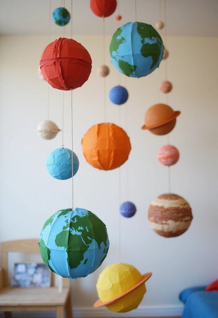 25 Cardboard Crafts Decoration Wall Art Home Decor Ideas to Recycle Smartly - 23. Cardboard Planets Mobile