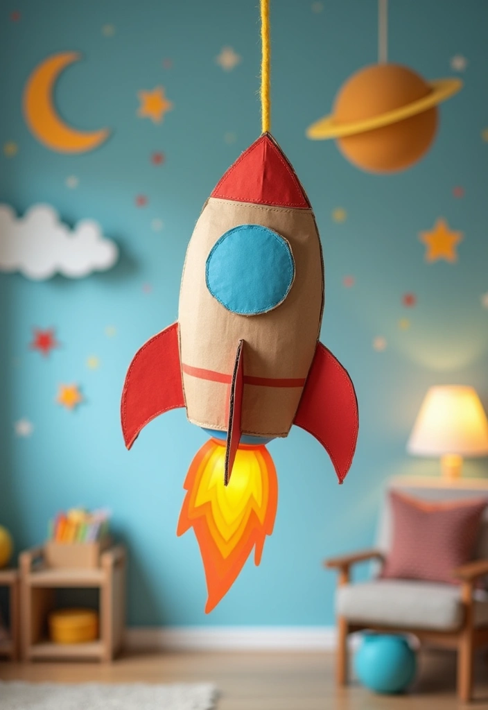 25 Cardboard Crafts Decoration Wall Art Home Decor Ideas to Recycle Smartly - 6. Cardboard Space Rocket