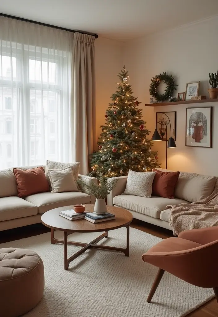 25 Christmas Home Decor Ideas Living Room Looks That Spark Joy - 17. Sleek Furniture Choices