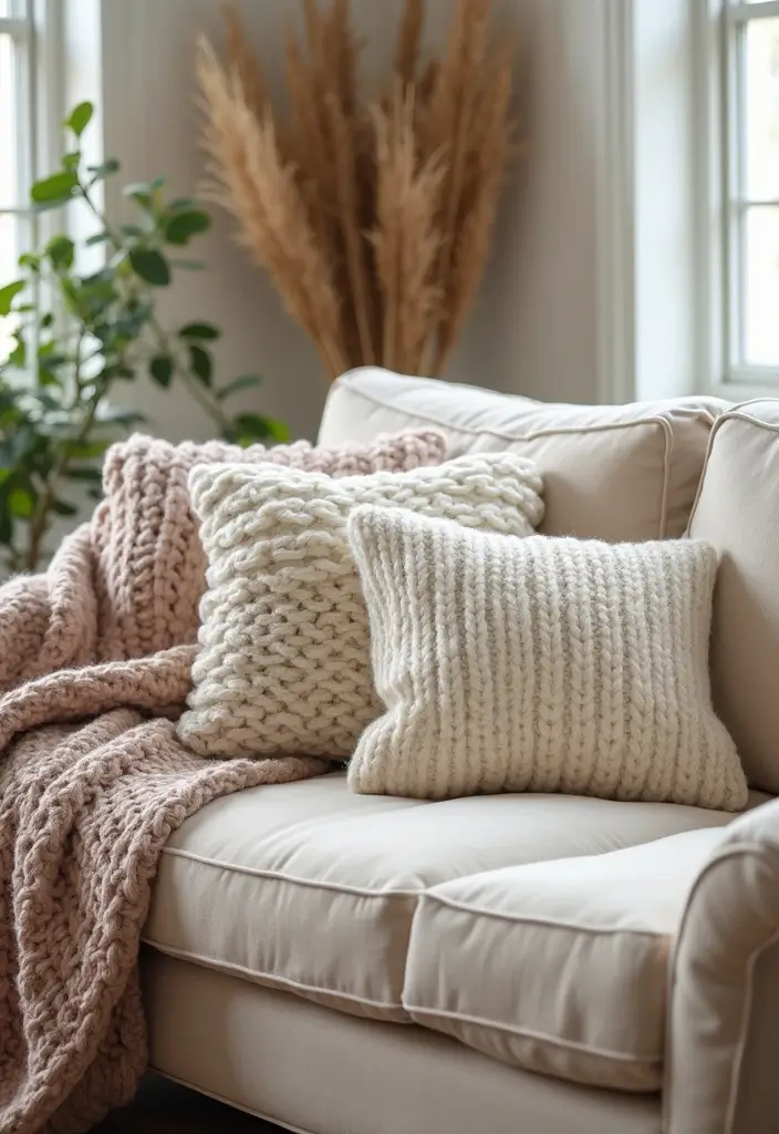25 Christmas Home Decor Ideas Living Room Looks That Spark Joy - 2. Cozy Knit Textiles