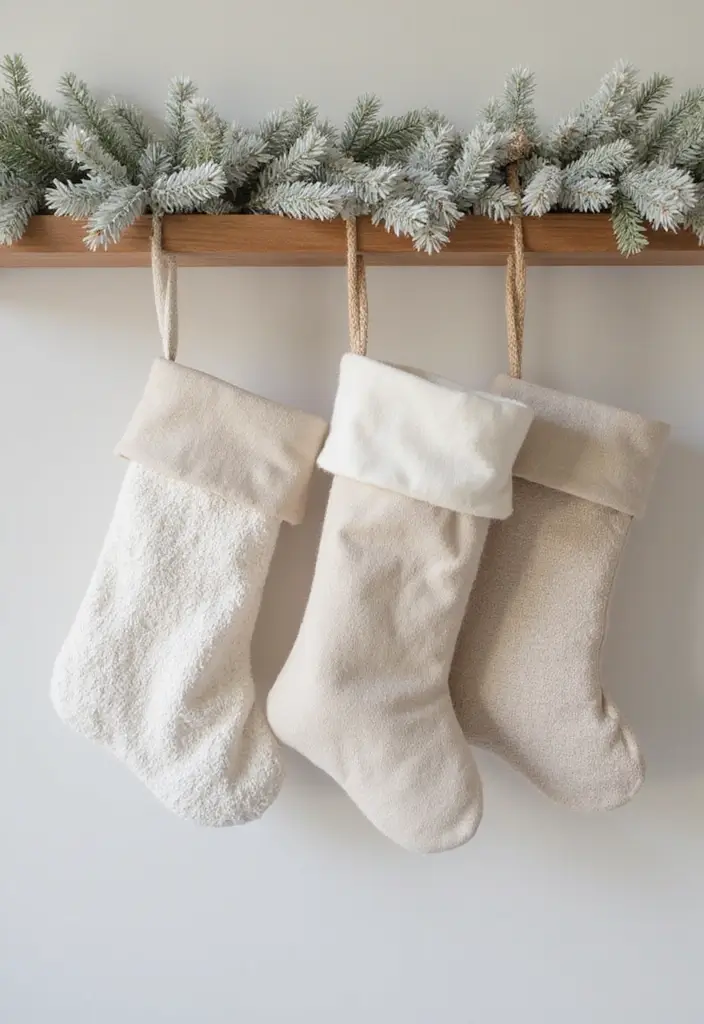 25 Christmas Home Decor Ideas Living Room Looks That Spark Joy - 21. Minimalist Stocking Decor