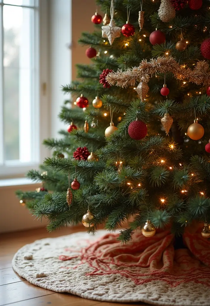 25 Christmas Home Decor Ideas Living Room Looks That Spark Joy - 22. Elegant Tree Skirts