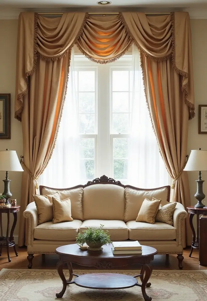 25 Curtains Living Room Modern Home Decor Looks You’ll Love - 20. Elegant Swags and Valances