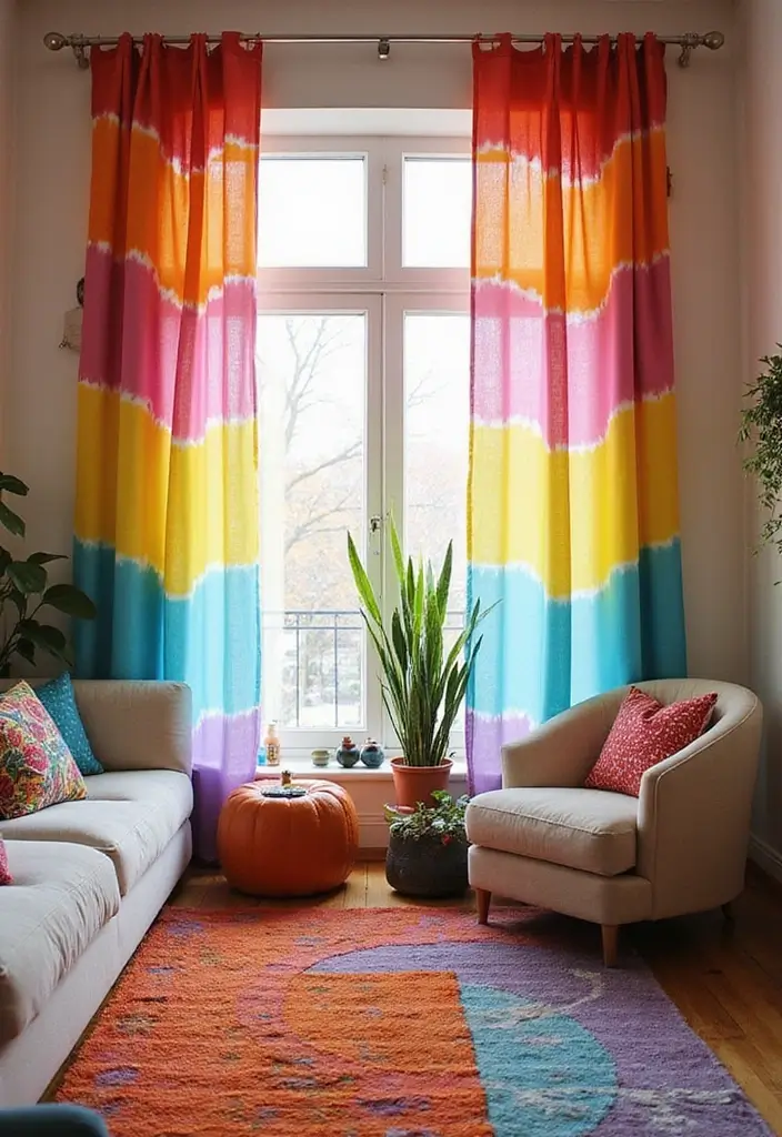 25 Curtains Living Room Modern Home Decor Looks You’ll Love - 21. Eco-Conscious Tie-Dye
