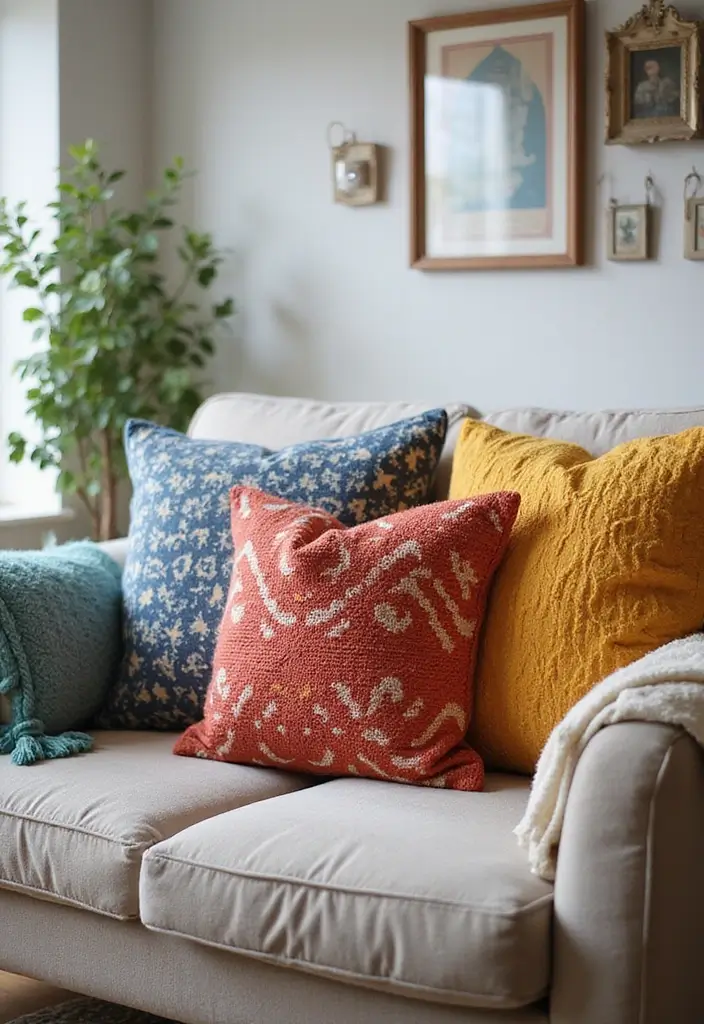 25 Decor Home Living Room Small Spaces Layouts That Inspire - 17. Colorful Throw Pillows