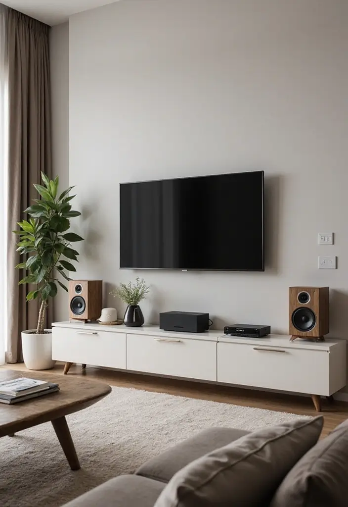 25 Decor Home Living Room Small Spaces Layouts That Inspire - 25. Incorporating Technology Seamlessly