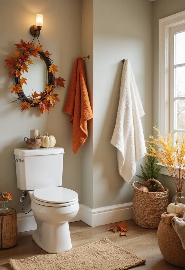 25 Fall Decor Ideas for the Home: Cozy Autumn Inspirations - 20. Autumn-Themed Bathroom Decor