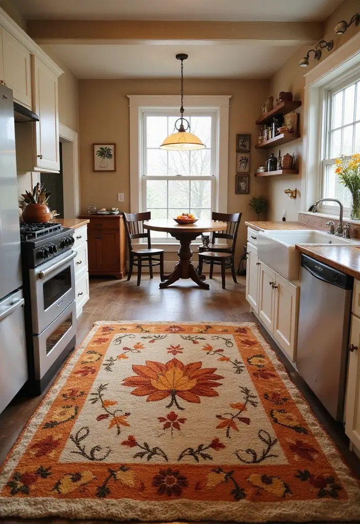 25 Fall Decor Ideas for the Home Kitchens That Feel Festive - 14. Themed Kitchen Rugs