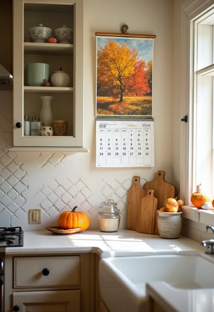 25 Fall Decor Ideas for the Home Kitchens That Feel Festive - 16. Seasonal Wall Calendars