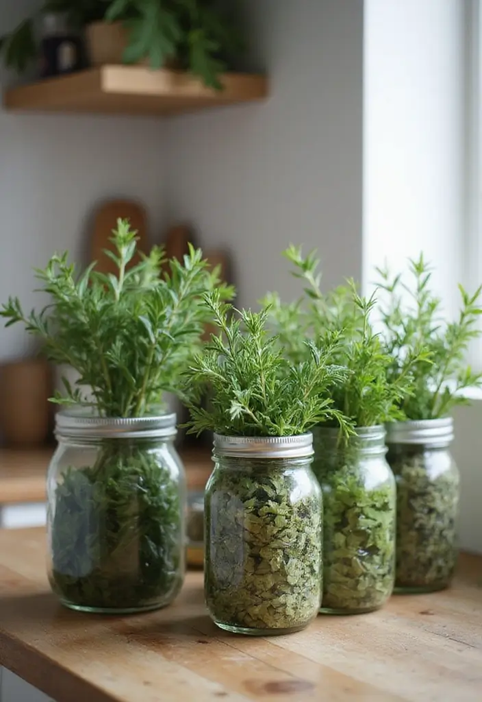 25 Fall Decor Ideas for the Home Kitchens That Feel Festive - 19. Gathered Herbs in Jars