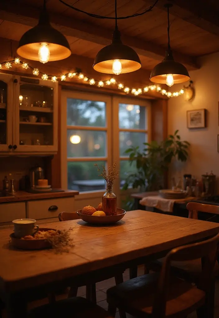 25 Fall Decor Ideas for the Home Kitchens That Feel Festive - 20. Warm Lighting