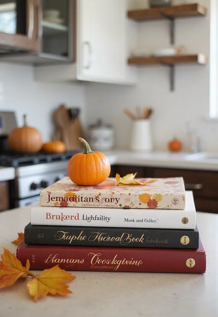25 Fall Decor Ideas for the Home Kitchens That Feel Festive - 22. Autumn-Themed Cookbooks