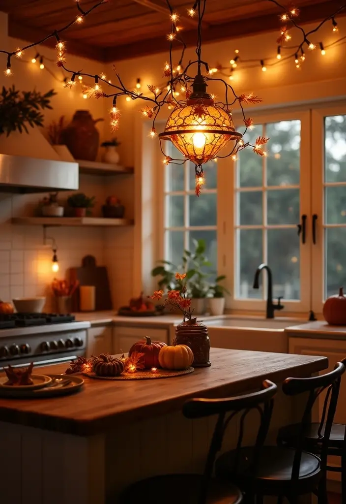 25 Fall Decor Ideas for the Home Kitchens That Feel Festive - 23. Hanging String Lights