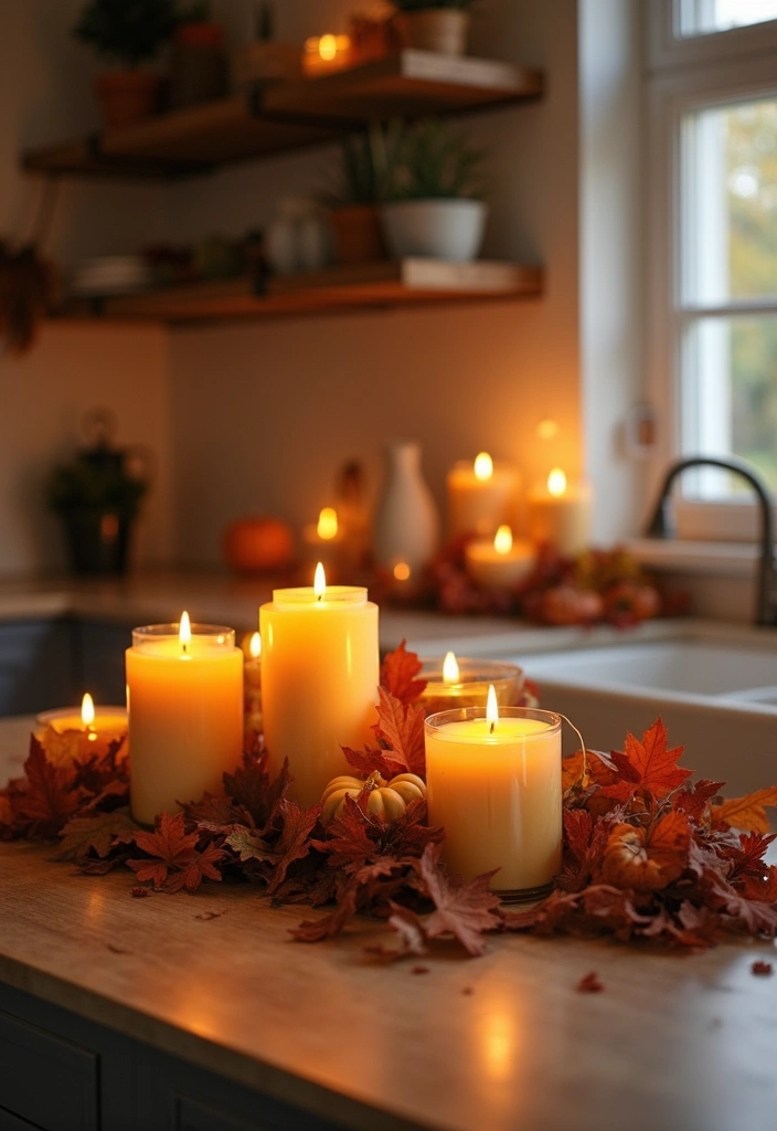 25 Fall Decor Ideas for the Home Kitchens That Feel Festive - 4. Seasonal Candle Displays