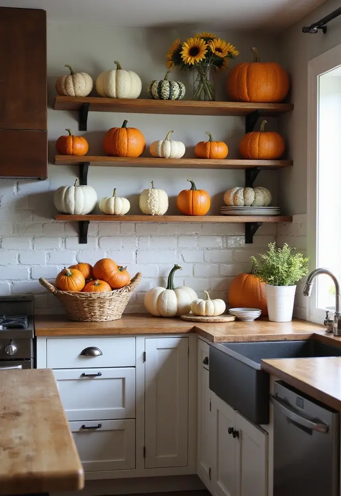 25 Fall Decor Ideas for the Home Kitchens That Feel Festive - 7. Pumpkins in Unexpected Places