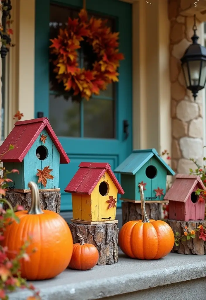 25 Fall Decor Ideas for the Home Porch That Wow Visitors - 12. Seasonal Birdhouses
