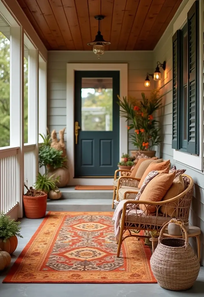 25 Fall Decor Ideas for the Home Porch That Wow Visitors - 13. Layered Rugs for Comfort