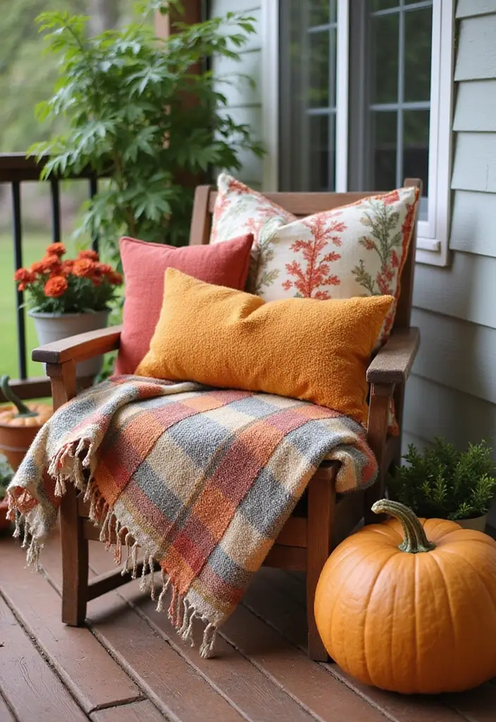 25 Fall Decor Ideas for the Home Porch That Wow Visitors - 15. Fall-themed Pillows and Cushions