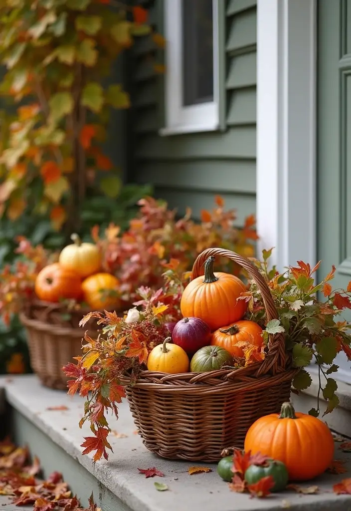 25 Fall Decor Ideas for the Home Porch That Wow Visitors - 16. Bountiful Harvest Baskets