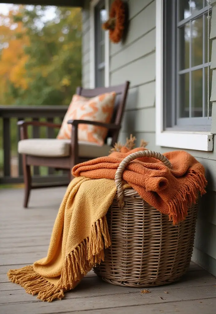25 Fall Decor Ideas for the Home Porch That Wow Visitors - 2. Cozy Blanket Baskets