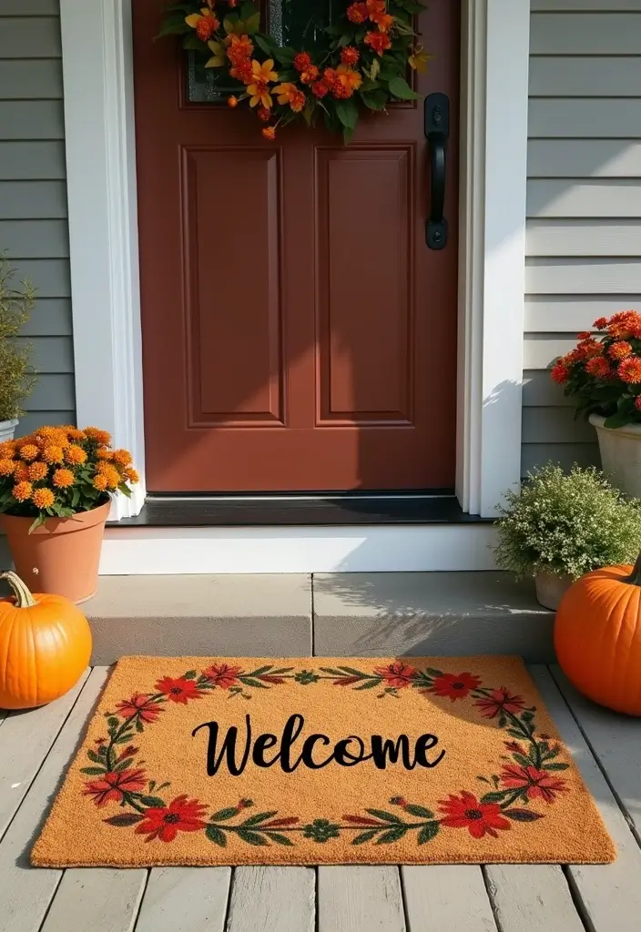 25 Fall Decor Ideas for the Home Porch That Wow Visitors - 6. Seasonal Welcome Mats
