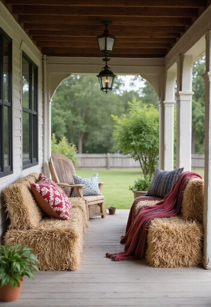 25 Fall Decor Ideas for the Home Porch That Wow Visitors - 7. Playful Hay Bale Seating