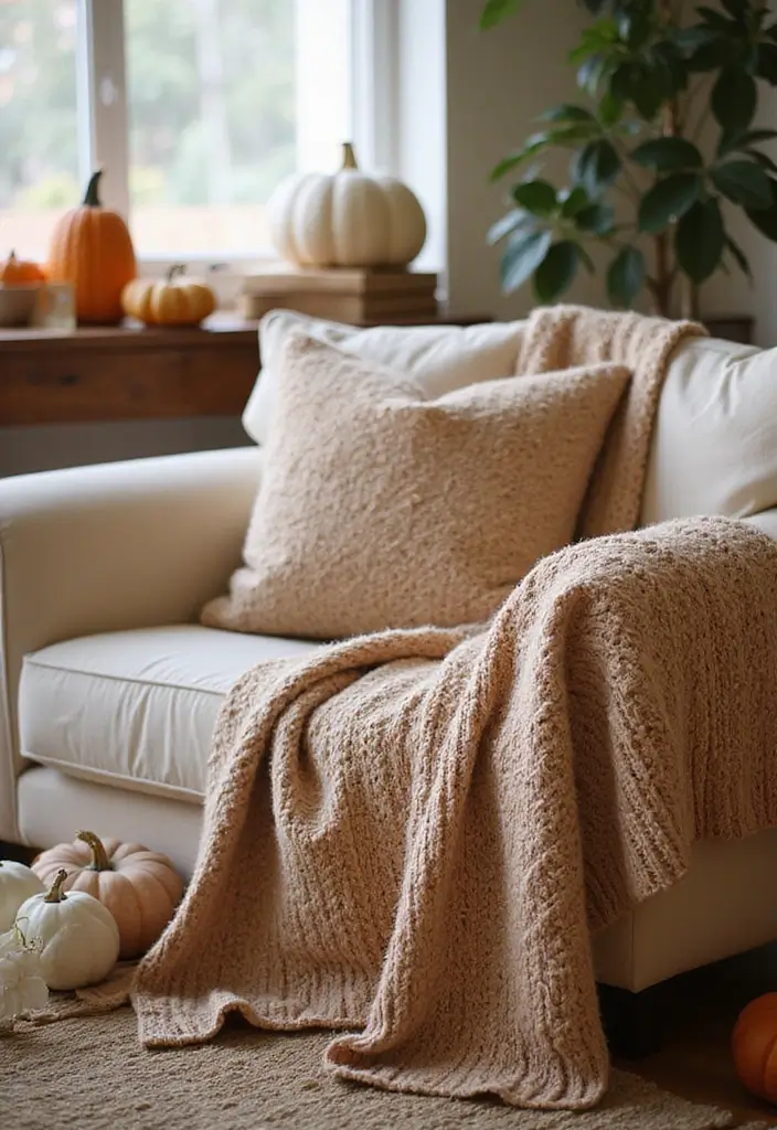 25 Simple Fall Decor Ideas for the Home That Feel Warm and Cozy - 1. Cozy Knit Blankets