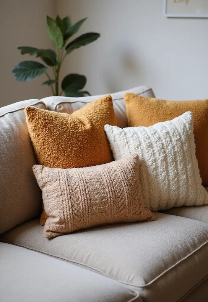 25 Simple Fall Decor Ideas for the Home That Feel Warm and Cozy - 8. Textured Throw Pillows