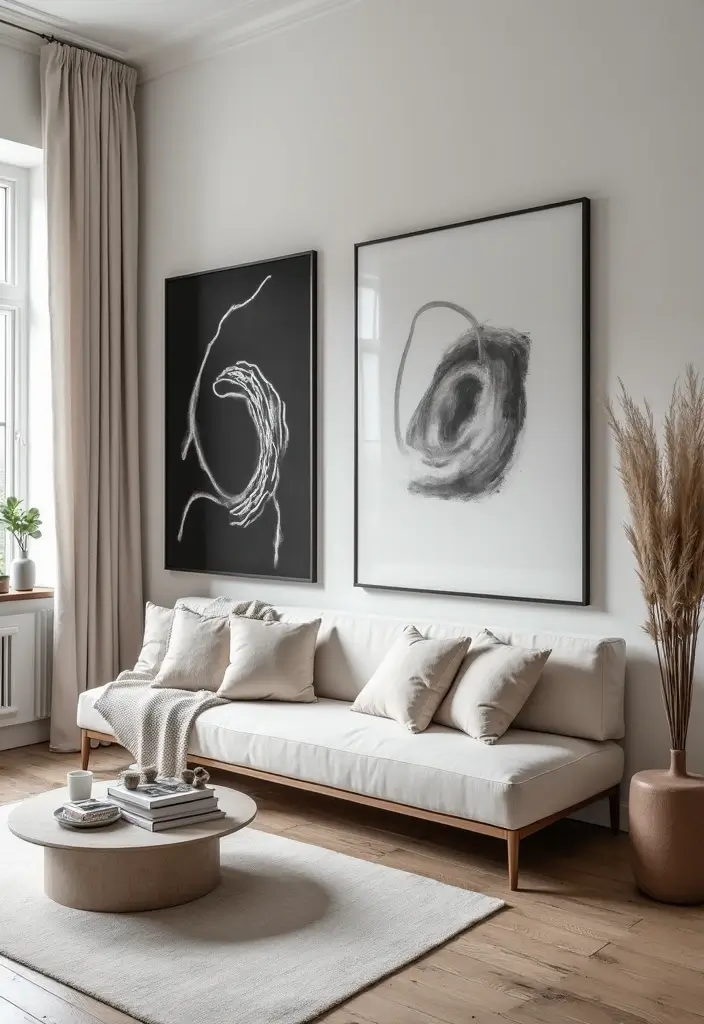 27 Black and White Home Decor Living Room Looks That Never Go Out of Style - 10. Artsy Vibes