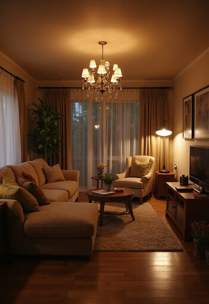 27 Black and White Home Decor Living Room Looks That Never Go Out of Style - 13. Layered Lighting