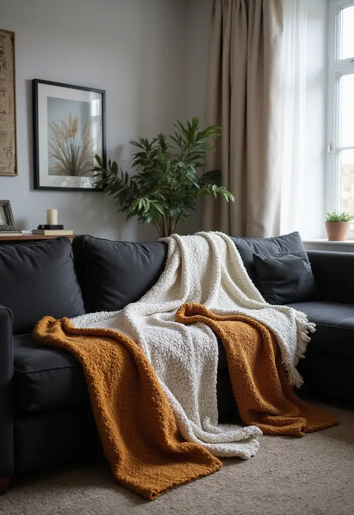 27 Black and White Home Decor Living Room Looks That Never Go Out of Style - 22. Layering with Throws