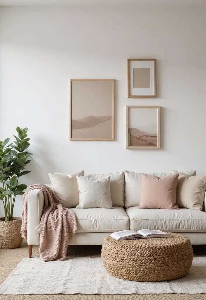 27 Cozy Home Decor Ideas Living Room Designs for Ultimate Comfort - 13. Muted Wall Art