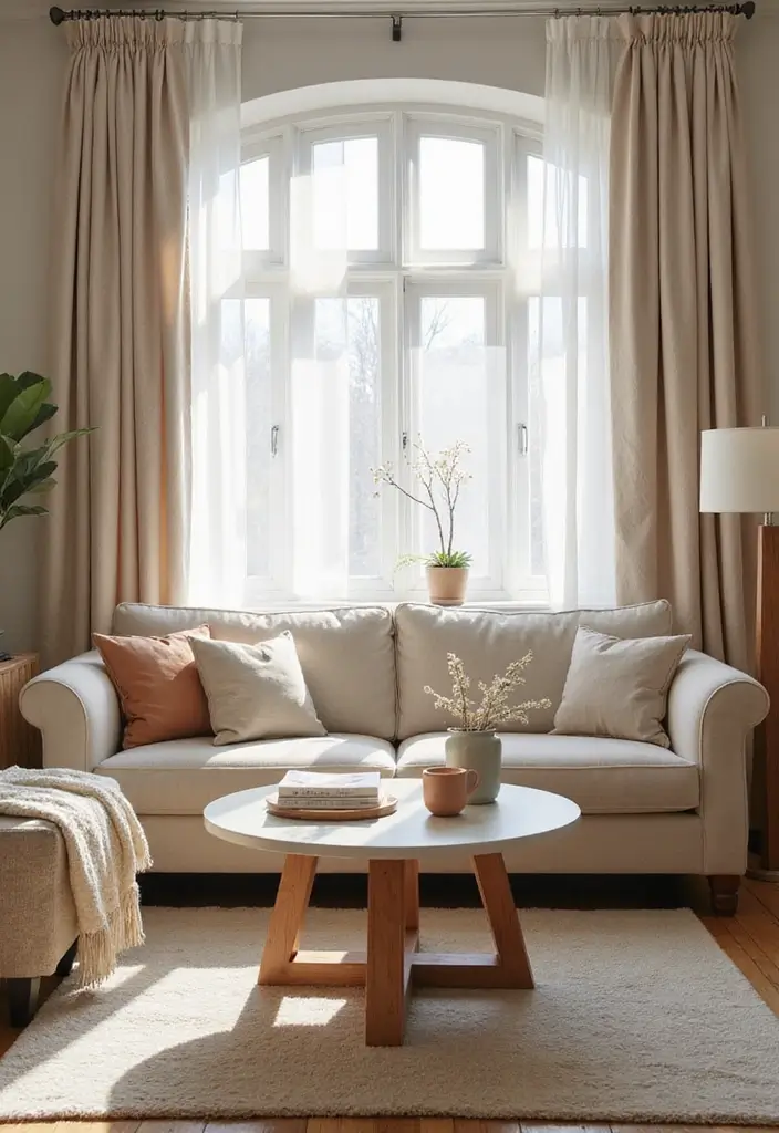 27 Cozy Home Decor Ideas Living Room Designs for Ultimate Comfort - 18. Neutral Draperies