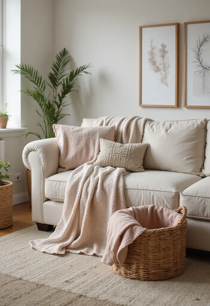 27 Cozy Home Decor Ideas Living Room Designs for Ultimate Comfort - 22. Cozy Blankets Display