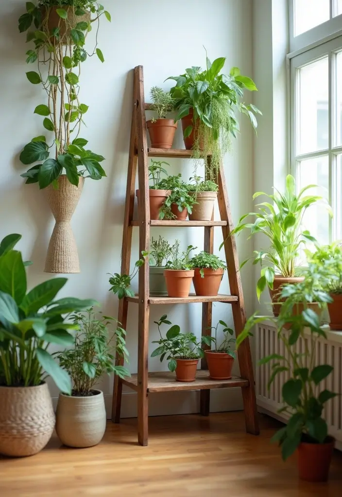 27 DIY Arts and Crafts for Adults Home Decor Fun Projects to Try - 11. Upcycled Ladder Plant Stand