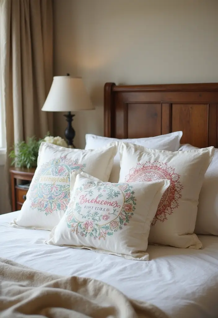 27 DIY Home Decor Easy Bedroom Craft Ideas for a Relaxing Space - 15. Embroidered Pillow Cases