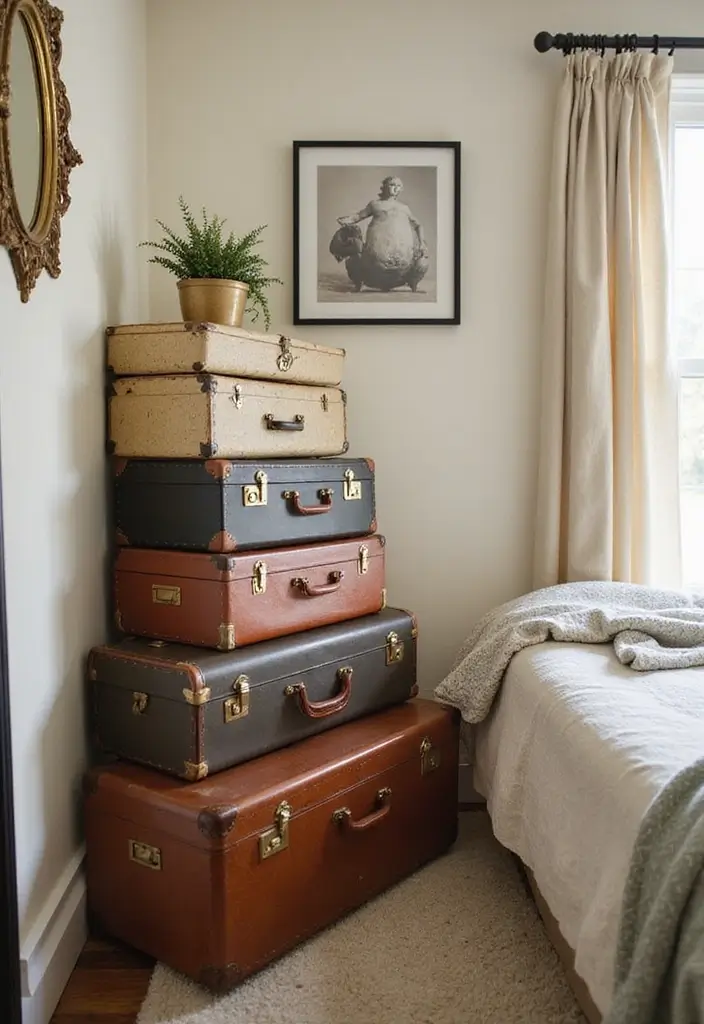27 DIY Home Decor Easy Bedroom Craft Ideas for a Relaxing Space - 18. Vintage Suitcase Storage