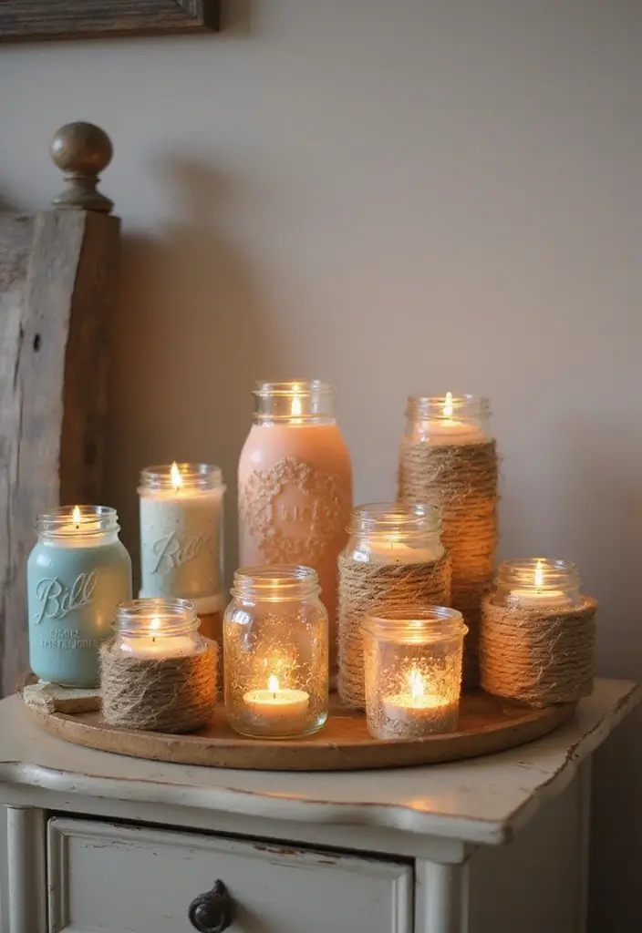 27 DIY Home Decor Easy Bedroom Craft Ideas for a Relaxing Space - 3. Upcycled Jar Candle Holders