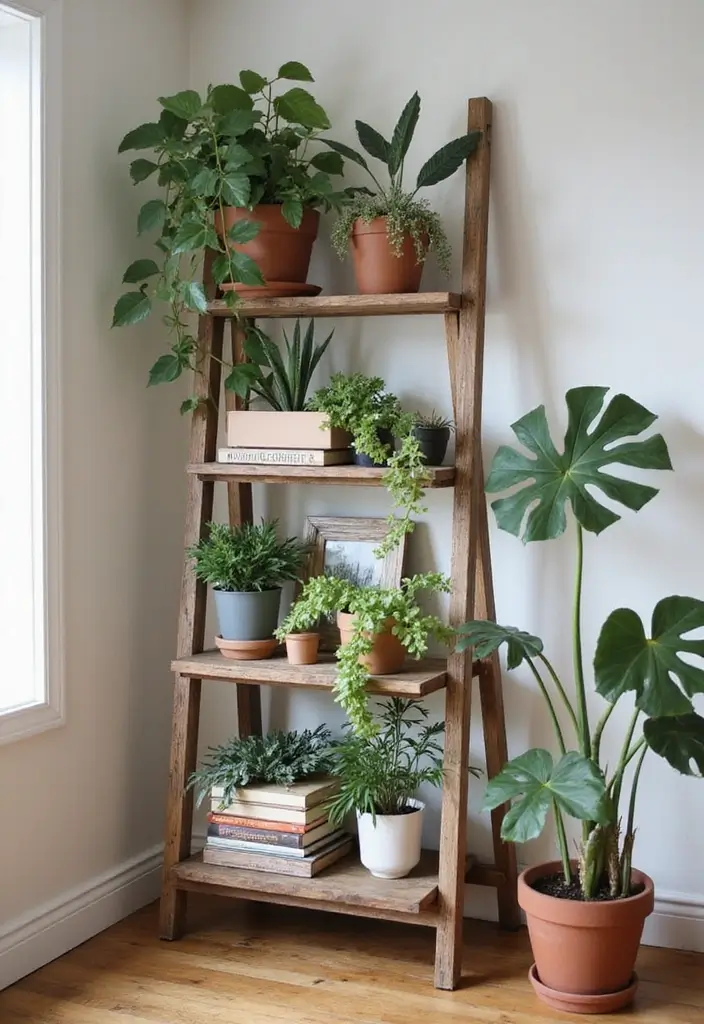 27 DIY Home Decor on a Budget Projects That Look Luxurious - 27. DIY Rustic Ladder Shelf