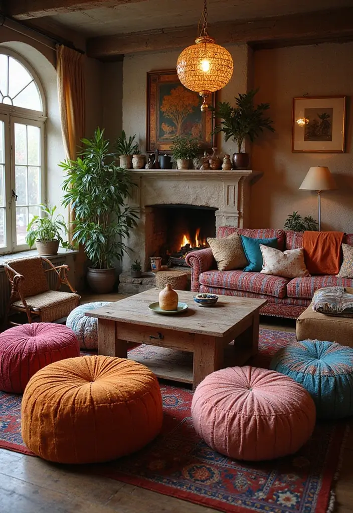 27 Fall Decor Ideas for the Home Boho Vibes for Free Spirits - 17. Colorful Poufs