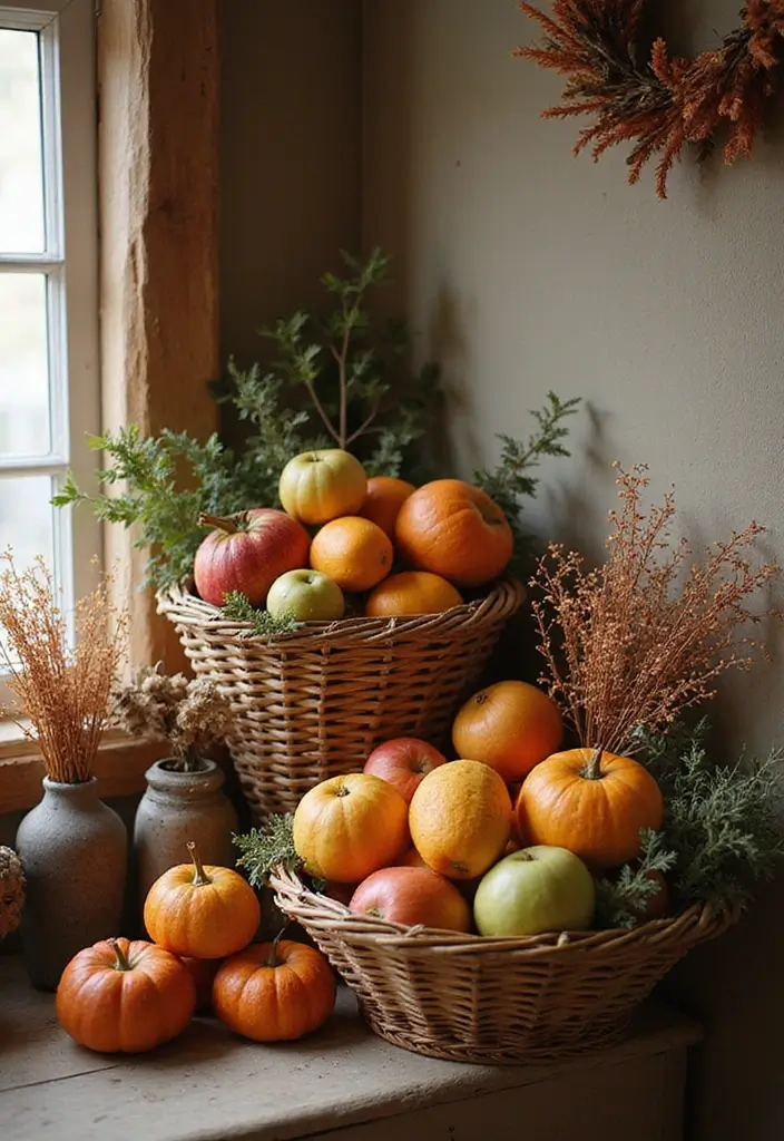 27 Fall Decor Ideas for the Home Farmhouse Style You’ll Adore - 21. Harvest Baskets