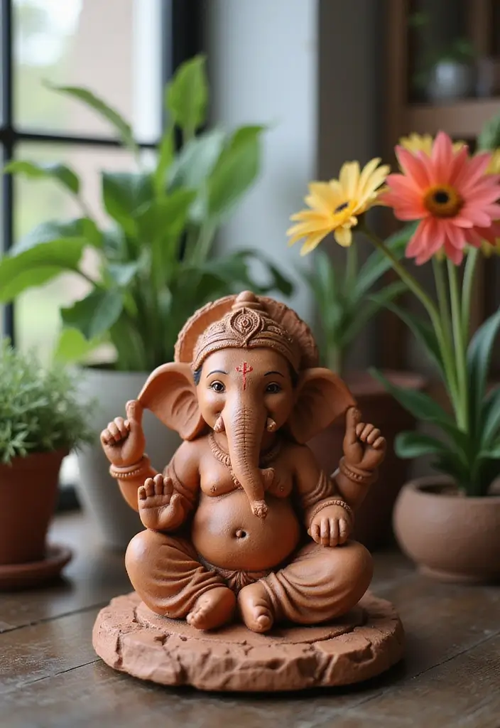 27 Ganesh Decoration Ideas for Simple Yet Beautiful Home Decor - 1. Eco-Friendly Clay Ganesh Idols