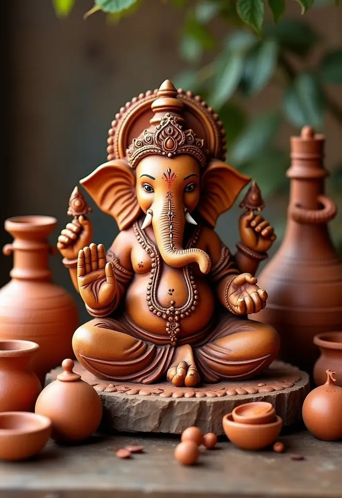 27 Ganesh Decoration Ideas for Simple Yet Beautiful Home Decor - 11. Terracotta Decoration Pieces