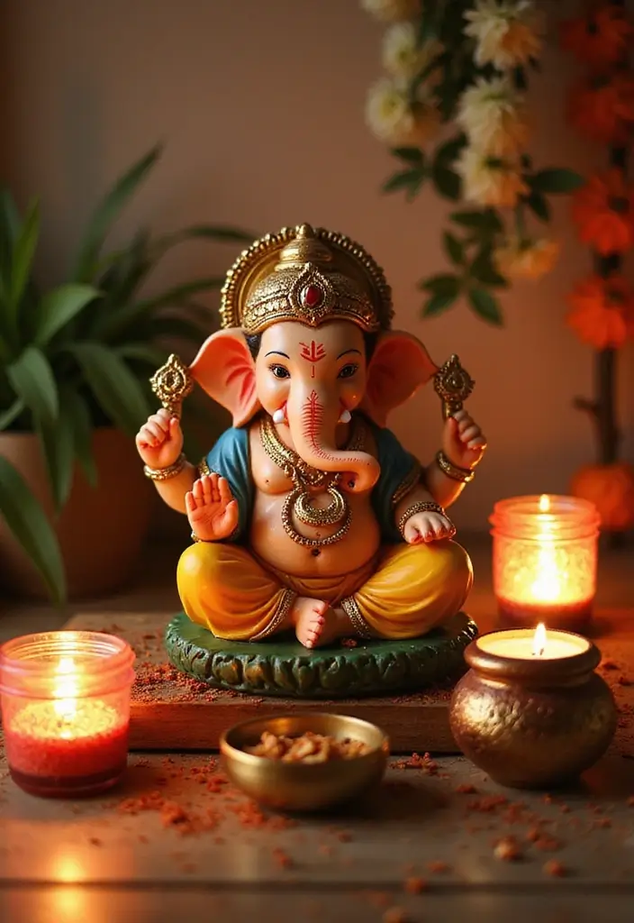 27 Ganesh Decoration Ideas for Simple Yet Beautiful Home Decor - 14. Eco-Friendly Glitter Decor