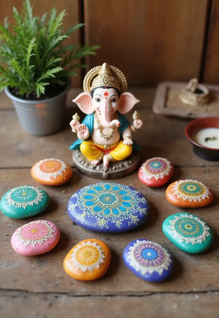27 Ganesh Decoration Ideas for Simple Yet Beautiful Home Decor - 21. Simple Hand-Painted Stones