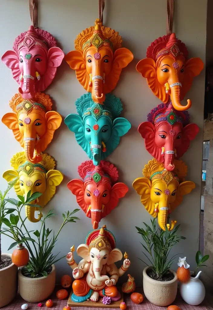 27 Ganesh Decoration Ideas for Simple Yet Beautiful Home Decor - 22. Unique Ganesh Masks
