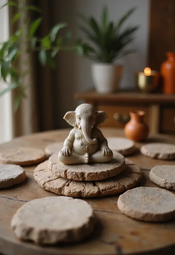 27 Ganesh Decoration Ideas for Simple Yet Beautiful Home Decor - 23. Natural Stone Coasters