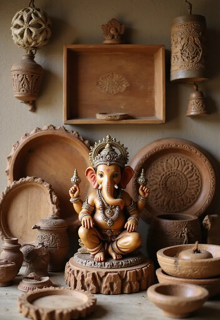 27 Ganesh Decoration Ideas for Simple Yet Beautiful Home Decor - 24. Handcrafted Wooden Items