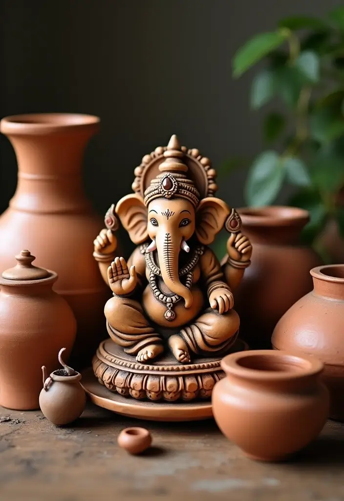 27 Ganesh Decoration Ideas for Simple Yet Beautiful Home Decor - 6. Handcrafted Pottery Designs